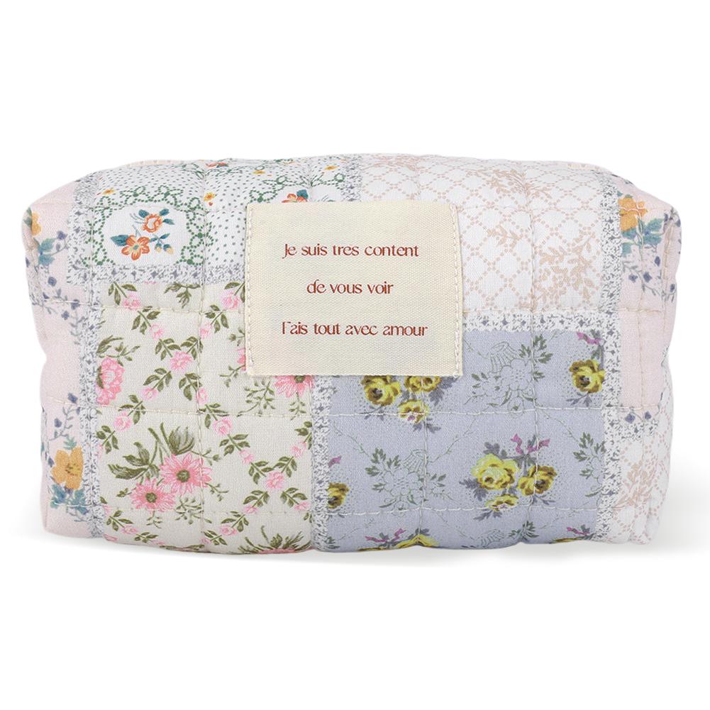 

Quilted Cosmetic Organizer Bag Aesthetic Floral Makeup Bag Portable Makeup Pouch Lightweight Versatile for Vacation синій