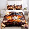 3pcs Orange Cat and Pumpkin Pattern Bedding Three-Piece Set (1 Cover + 2 Pillowcases, No Fillings),Soft and Comfortable N072