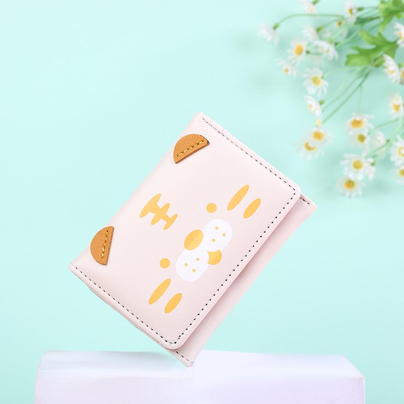 2024 Korean Cartoon Print Small PU Wallet with Multiple Card Slots & Folding Coin Purse