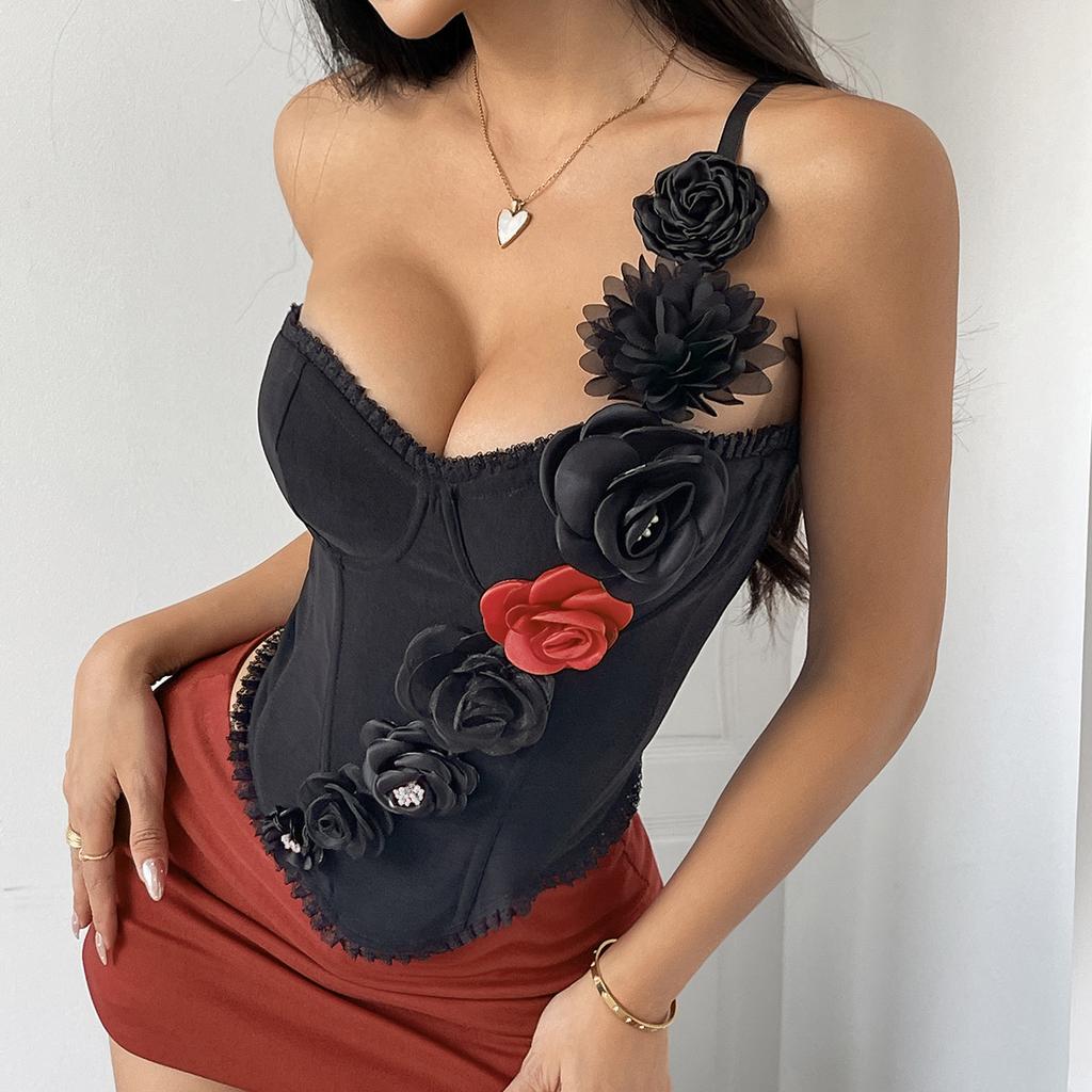 Women's Spice Girls Street Style Women's Red Three-dimensional Handmade Lace Fishbone Premium Tube Top Women