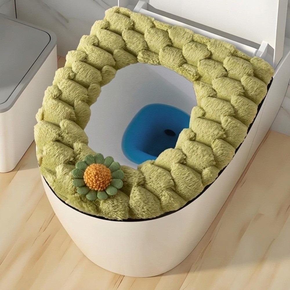 Floral Decoration Toilet Seat Cover Soft Texture Zippered Toilet Gasket Bathroom Use