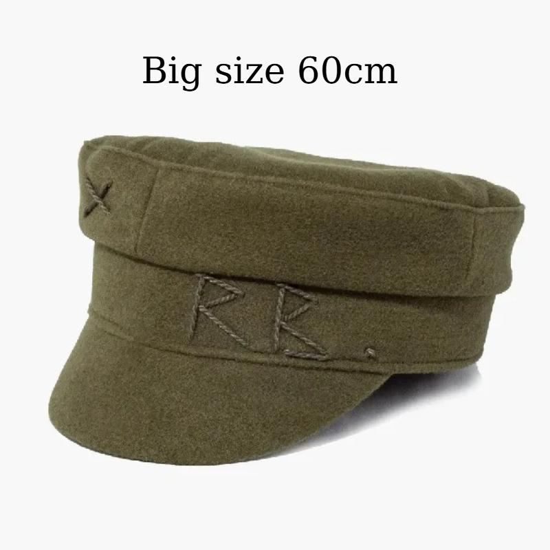 Autumn Winter  Big Size Designer Letter Militray Hats Women Fashion Woolen Flat Top Cap Outdoor Gorras Visor Sun Hat Navy Hats