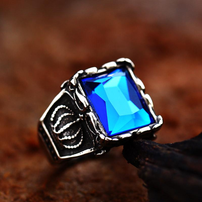 New Store 316L Stainless Steel High Quality Gem Ring Lots Vintage Fria Men's Ring with Colorful Stones Jewelry