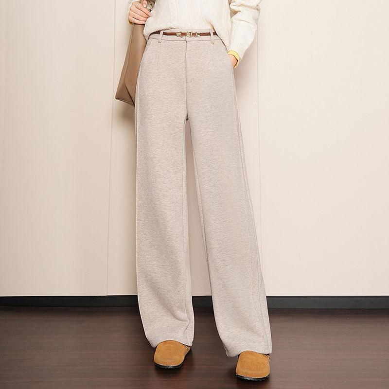 Women's Soft White Wool Acetate Wide-Leg Pants for Autumn/Winter 2025