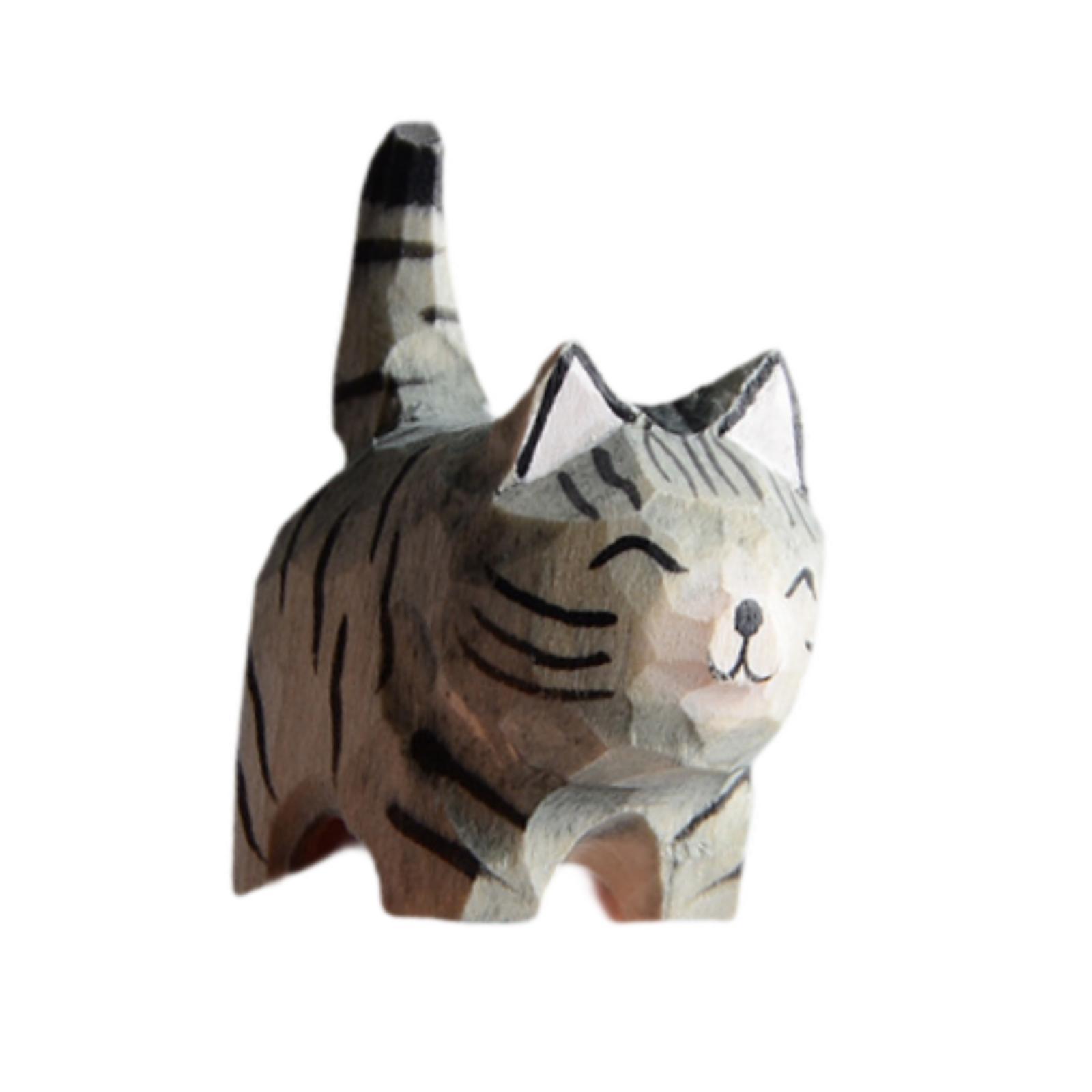

Wooden Figurine Cat Statue Collection Artwork Birthday Gift for Home Decor