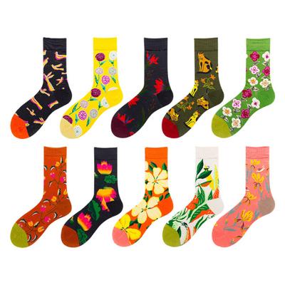 Women Fashion Socks Brand New Arrival Cotton Socks Creative Flower Style Colorful Dress Socks