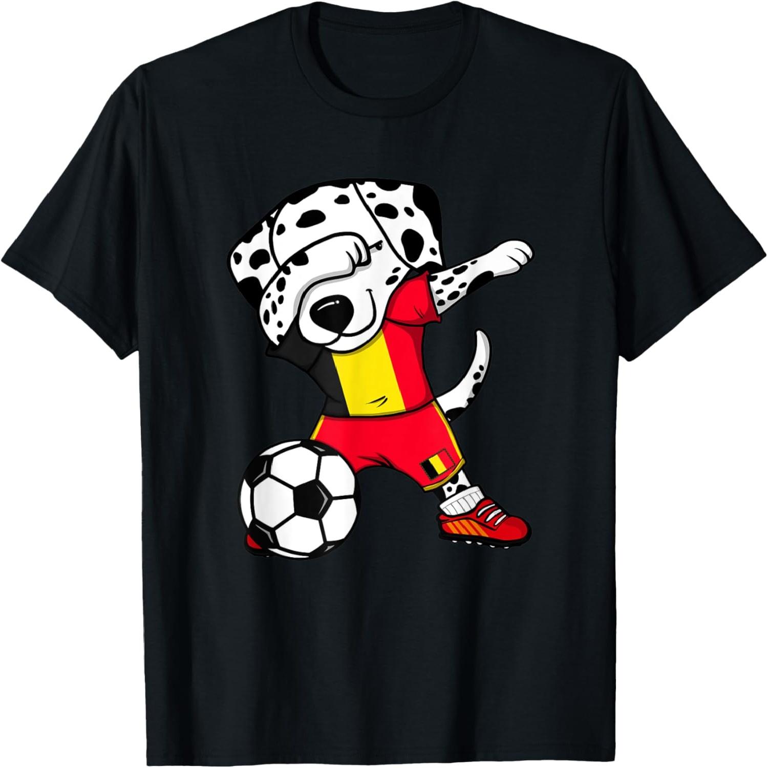 Dabbing Dalmatian Belgium Soccer Fan Jersey Belgian Football T-Shirt S