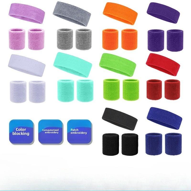 Exercise and fitness cycling basketball badminton breathable and sweat-absorbent headband hand protection wrist protection headband set
