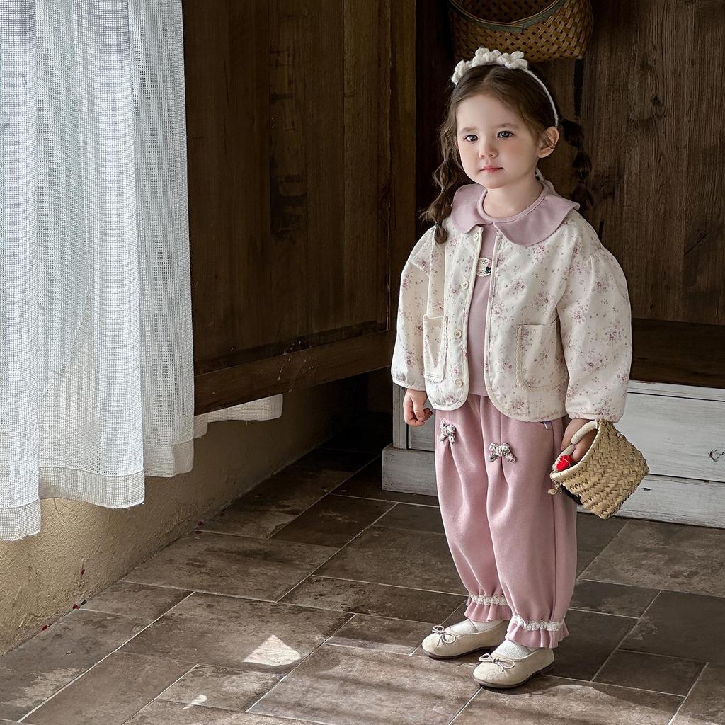 Spring 2026 Infant Girls' Knit Cardigan Set - Korean Style Long Sleeve Three-Piece