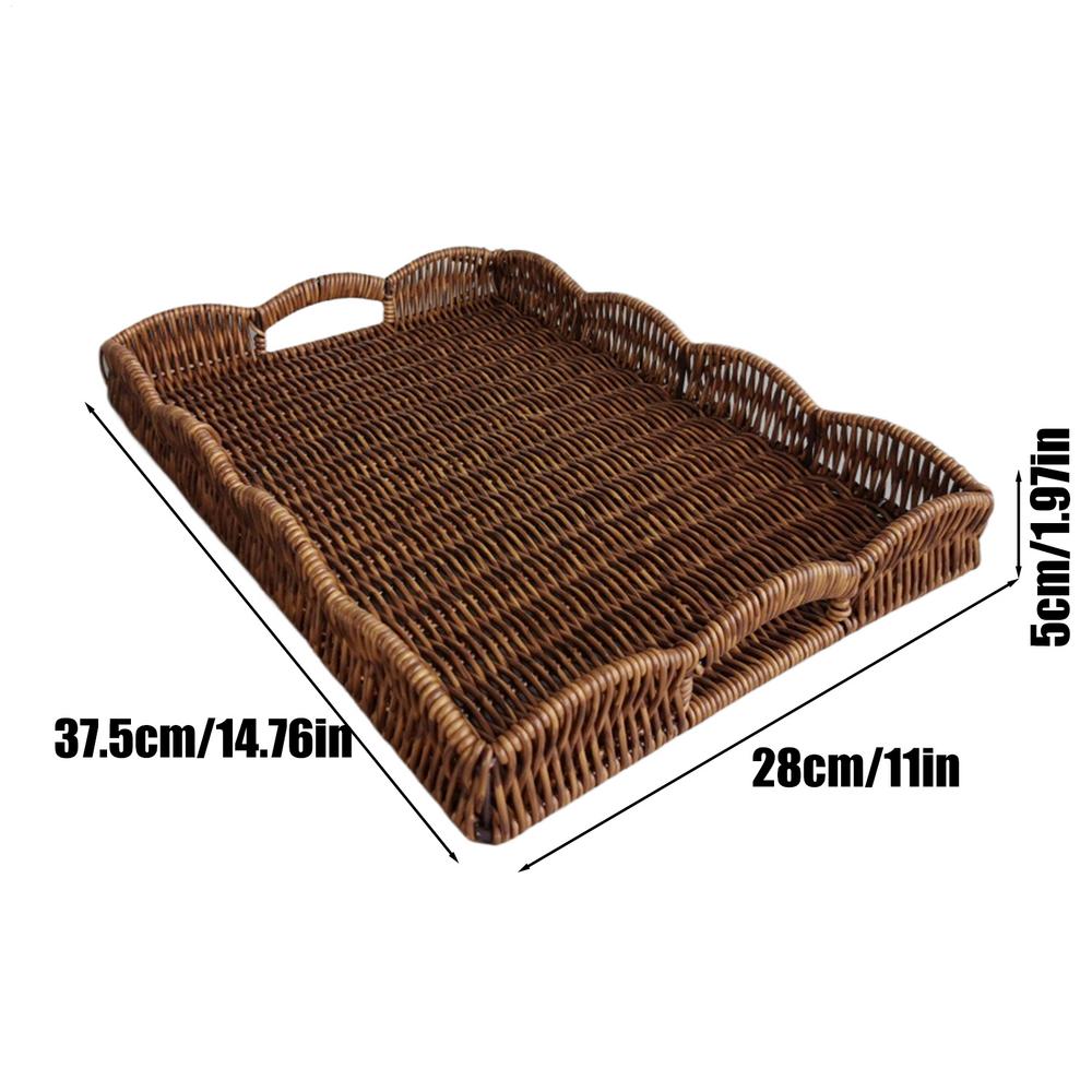 

Woven Tray With Handles Imitation Rattan Kitchen Decoration Decorative Tray Basket For Remote Control Book Breakfast Living Room шоколадный