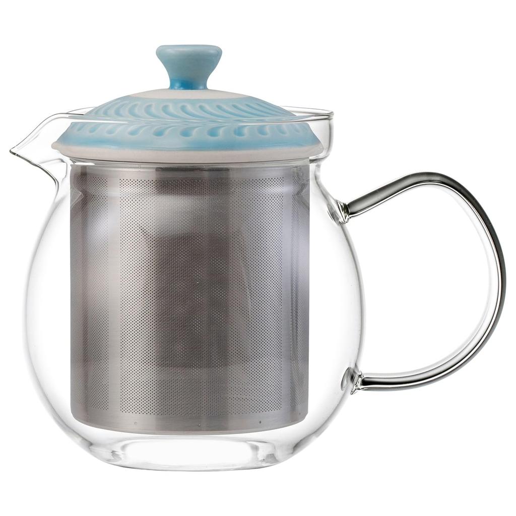 Hasami Ware Rosemary Glass Teapot (Super Stainless Steel with Tea Strainer), Large Capacity, Approximately 760ml, Blue, Made in Japan, 25511