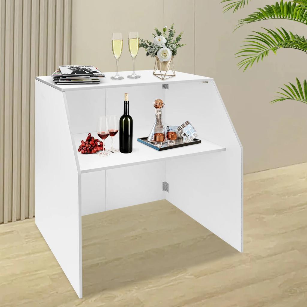 Modern White Foldable & Portable Bar Cabinet with Aluminum Trim for Parties, Events, BBQs - Lightweight & Sturdy Display Cabinet