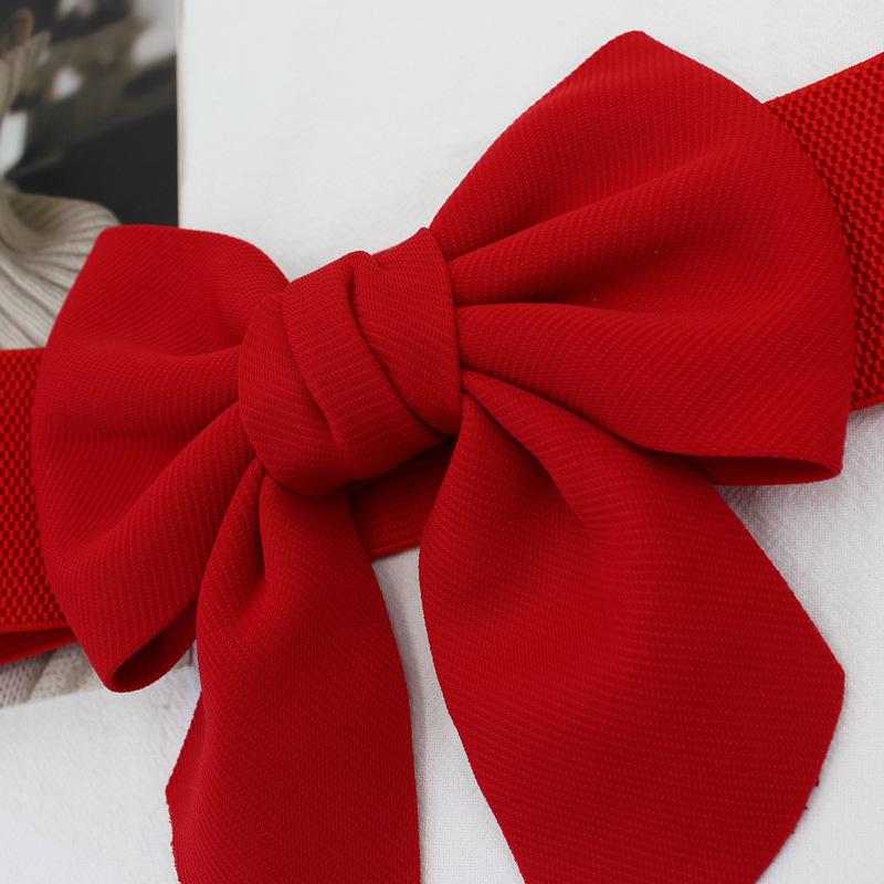 Women Stretch Waist Belt Straps Elegant Wide Side Waistband Large Bow Elastic Belts For Girls Dress Coat Cummerbunds Corset