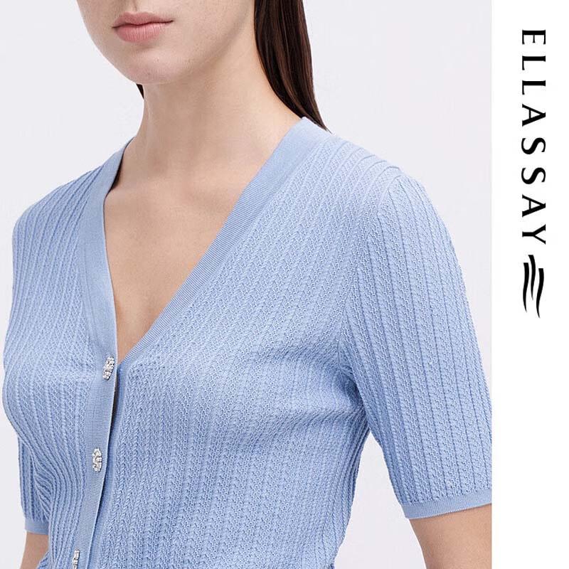 ELLASSAY Women's Short Sleeve V-Neck Silk Knit Top