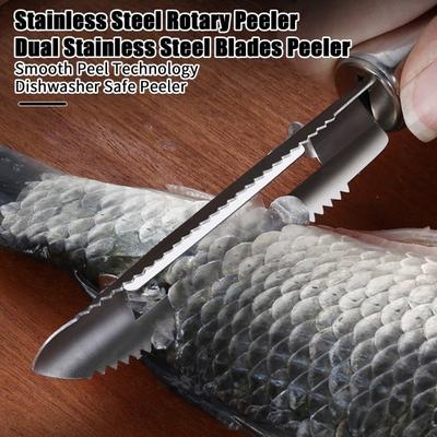 Rotationsschäler aus Edelstahl für die Küche, Gemüse- und Obstschäler, ergonomisches Design, Doppelklingen, müheloses Schälwerkzeug zum Entschuppen von Kartoffeln, Karotten und Fisch
