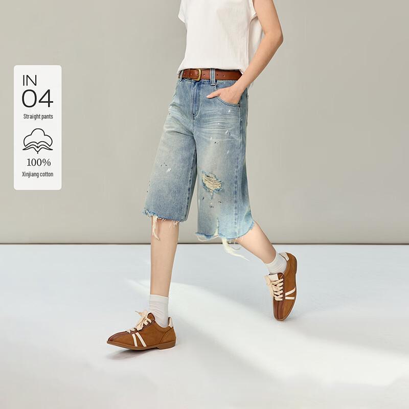 INMAN Women s Retro Ink Splash Denim Cropped Pants 28