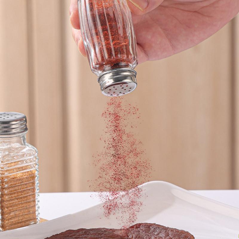 2Pcs Kitchen Glass Spice Bottle Barbecue Seasoning Bottle With Lid Salt And Pepper Shaker Pepper Shaker Mini Seasoning Jar Set