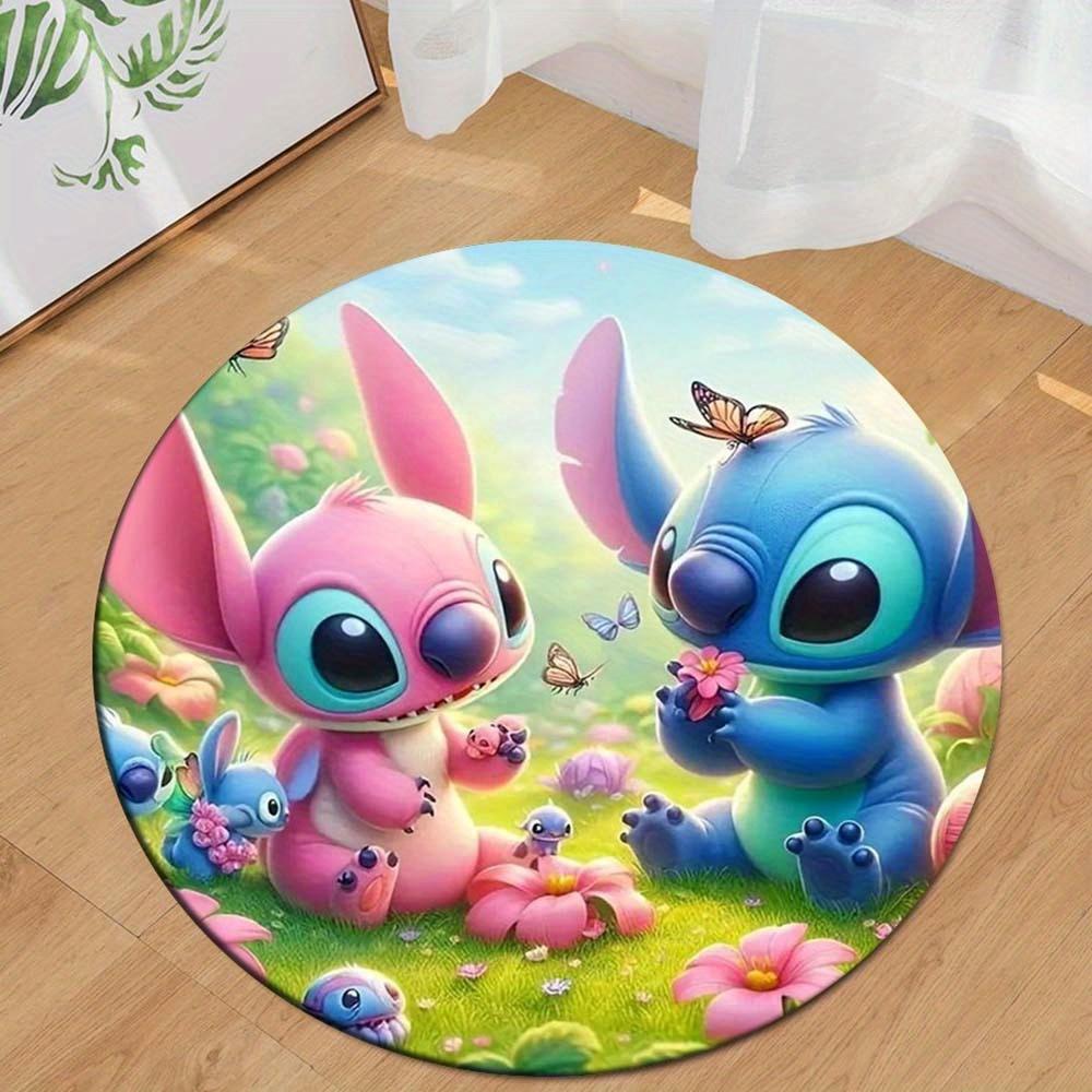 

1pc Anna & Stitch Round Area Rug , Playroom Bedroom Living Room Indoor Decor Rug , Perfect for Leisure Areas , Bedside , Cloakroom , and Out 80cm/31.5in