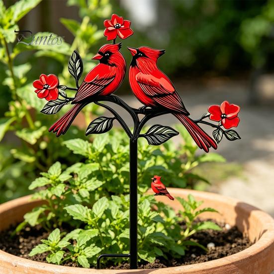 Elegant Yard Decoration Posts Metal Bird Garden Stake Decor, Weather Resistant Printed Flat Art Ornament, Rustproof Planter Non-fading Pot Insert for