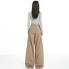 "High Quality" khaki overalls women's 1116 spring new casual wide-leg straight denim trousers lengthened 69