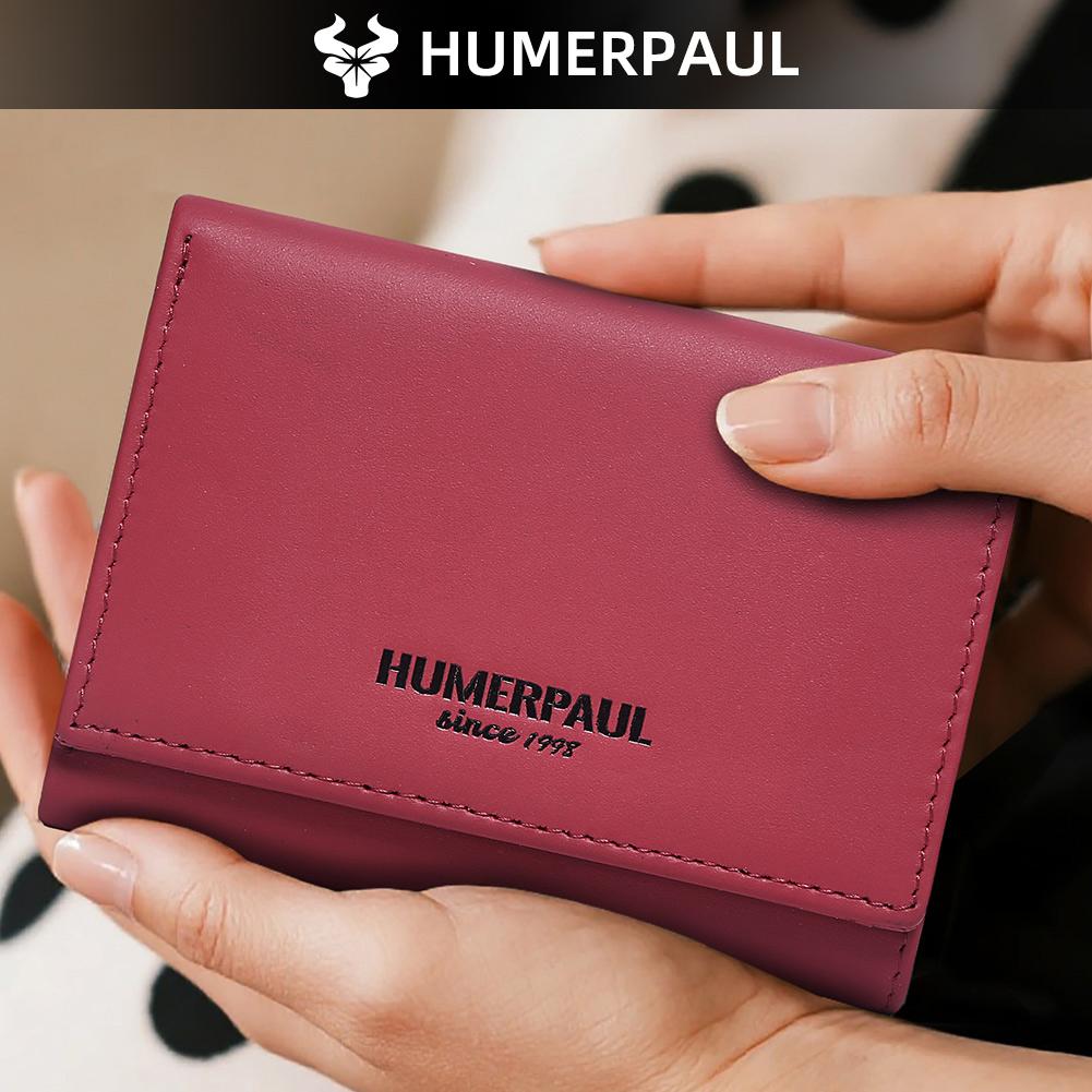 Humerpaul Ladies First Layer Cowhide Three-folding Wallet RFID Anti-theft Brush Portable Wallet Multi-card Slot Large-capacity Multi-compartment