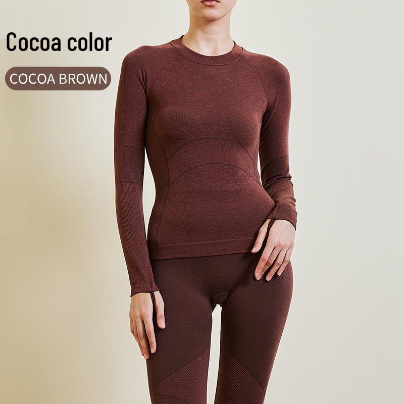 Женский комплект для йоги с длинными рукавами: Быстросохнущая, влагоотводящая, терморегулирующая спортивная одежда для бега и йоги. M