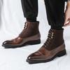 Módní návrhář Nové Pánské Špičaté Šněrovací Hnědé Černé Boty Trend Ležérní Luxusní Móda Vysoké Kotníkové Boty