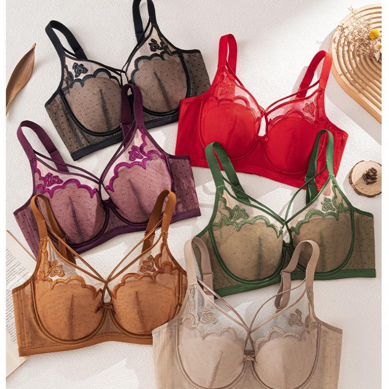 Sexy 3D Embroidered Lace Shell Cup Bra Set for Side Breast Enhancement and Smaller Busts