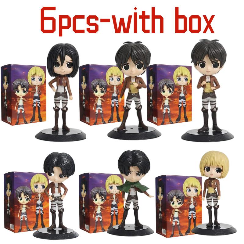 6pcs Anime Attack on Titan Anime Eren Levi Hange Zoe Erwin Smith Mikasa Ackerma PVC Action Figure Model Toy