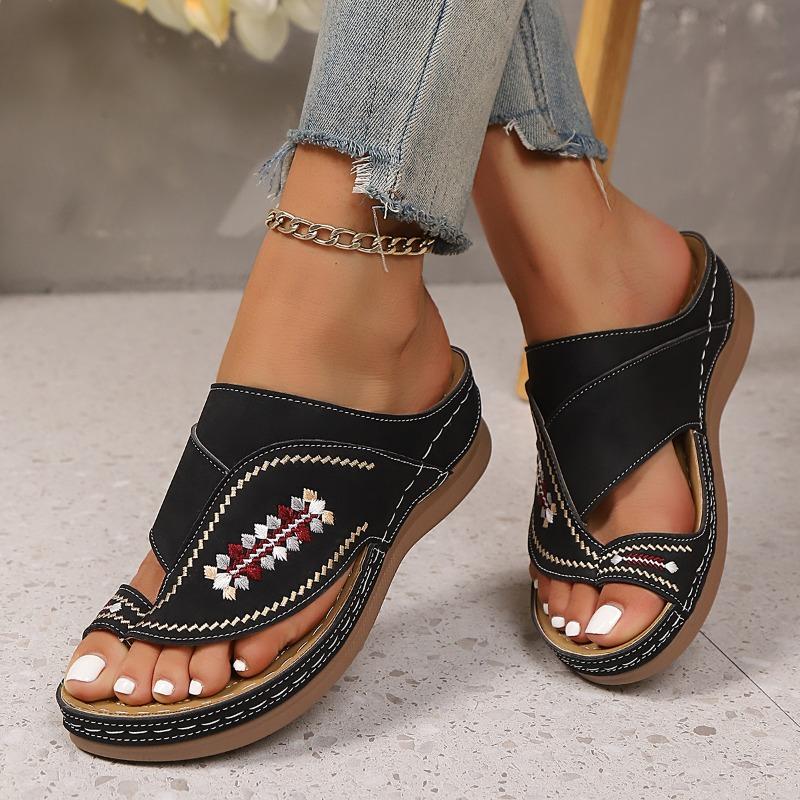 Summer Embroidered Cutout Sandals for Women Sandals Lightweight Breathable Platform Wedge Flip Slippers