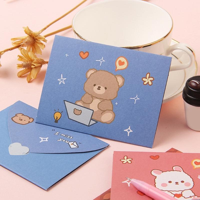Lovely Bear Greeting Card Cartoon Animal Greeting Card Envelope Postcar Letter Paper Rabbits Memos Card for Student