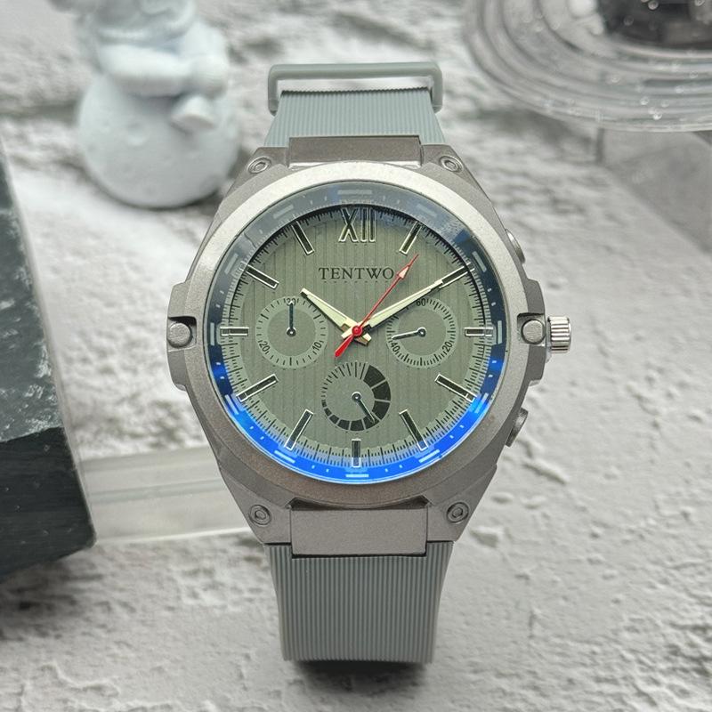 JYL Men's Watch Three-eye Six-needle Blue Light Silicone Strap