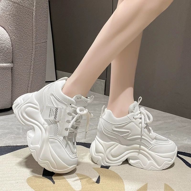 Dad Shoes Platform High-top Shoes Women's Ins Tide 2025 Autumn New Inner Height Increase White Shoes Women's Versatile Casual Shoes
