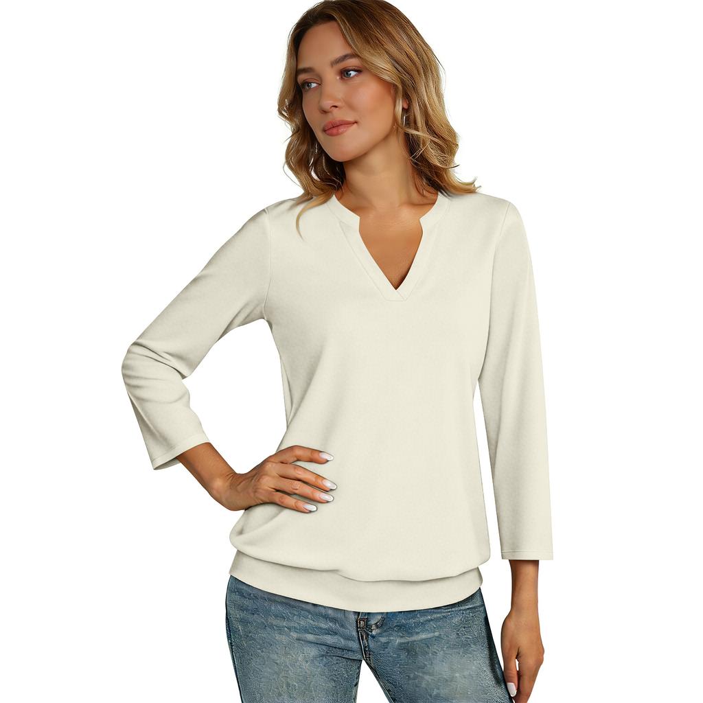 Womens Collared V Neck 34 Sleeve Shirts Business Casual Tops Loose Fit Tunic Blouse Work Professional Office Wear M3XL