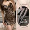 Sexy lingerie leopard print flirting suspenders women's bra nightgown passion pajamas seduction lace skirt
