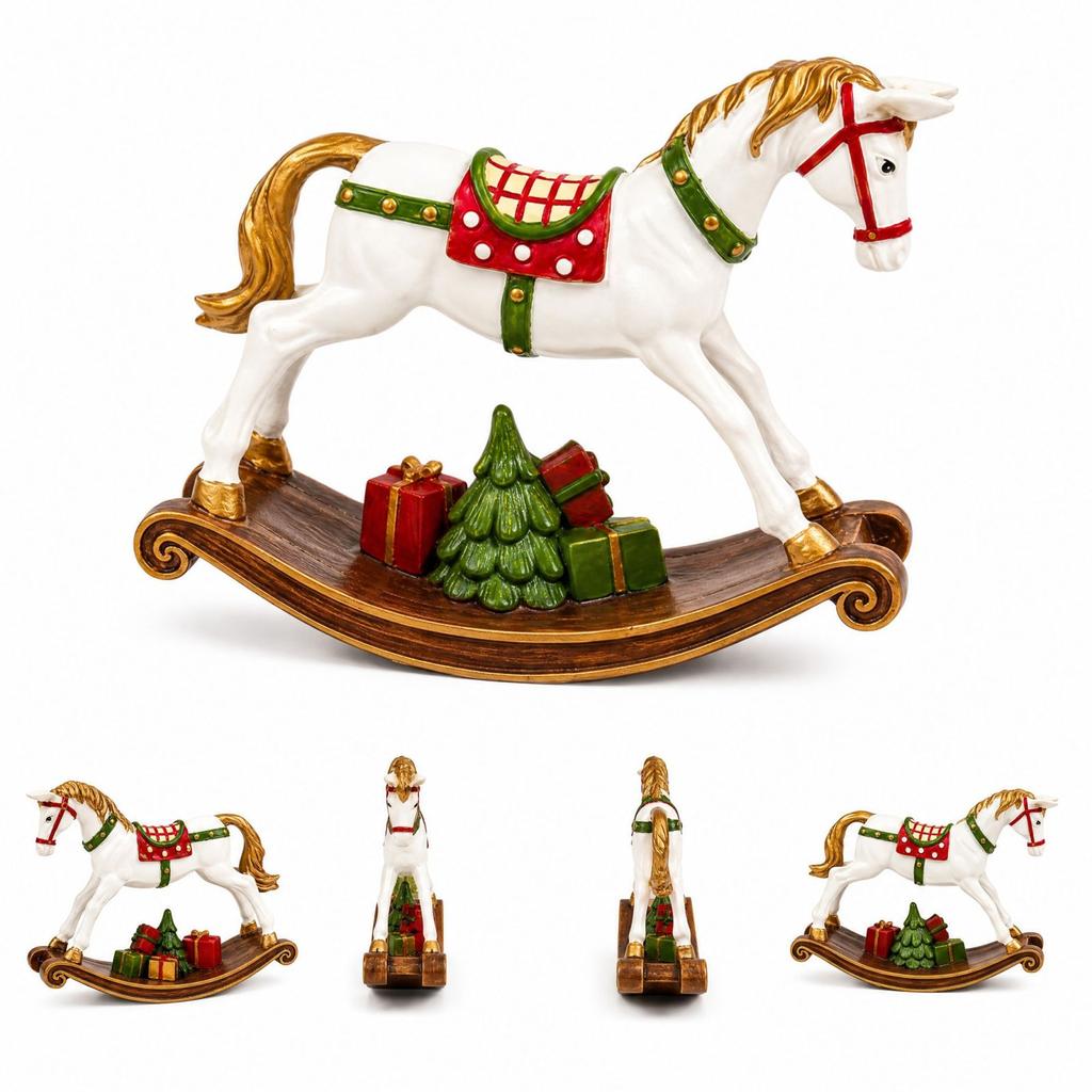 Christmas Decoration Resin Rocking Horse Figurine for Home Decor, Holiday Tabletop Ornament