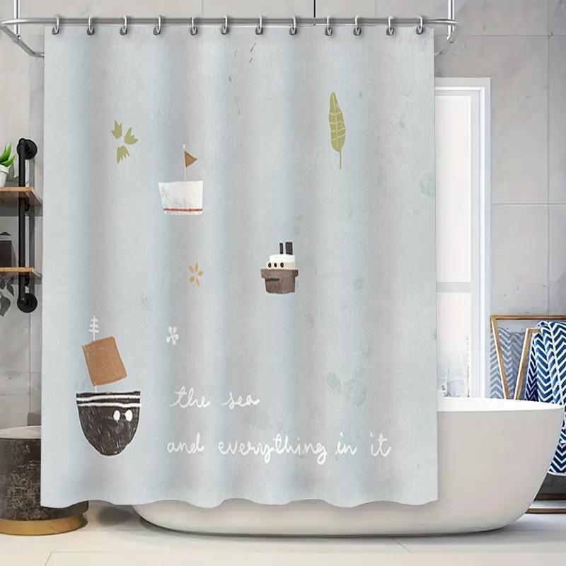 

Modern European Style Decorative Shower Curtains Sea Plants Print Waterproof Fabric Home Bathroom Accessories Grey 72X84 (T01) W60H190(CM)-1 Pcs