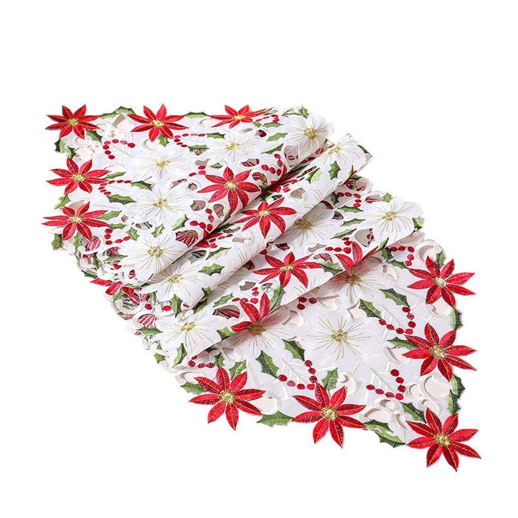Christmas Table Runner Fabric Linen Desktop Placemats Cutwork Flag Restaurant Holiday Banquet Dinner Wedding White
