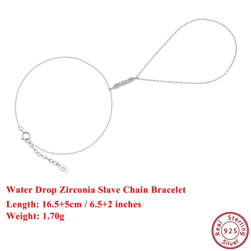 EFFIE QUEEN 925 Solid Sterling Silver Water Drop Zirconia Chain Bracelet Fashionable Jewelry for Women Party Celebration APV03