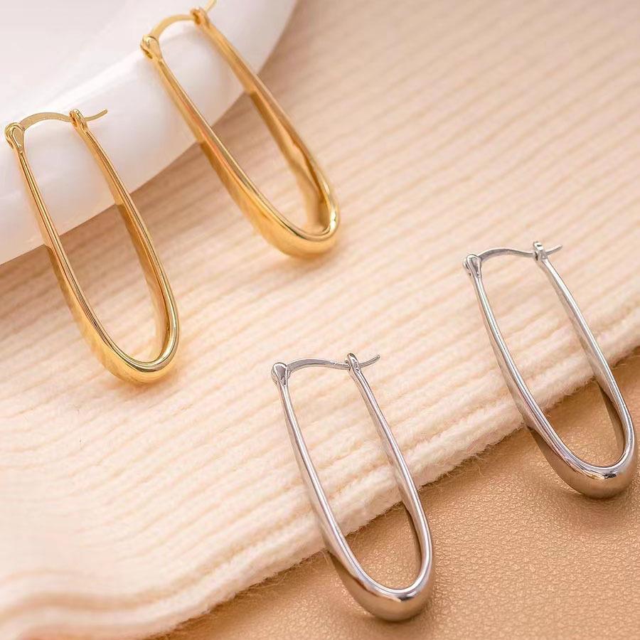 Copper-Plated 18K Gold U-Shaped Teardrop Hoops - Elegant Metal Style Earrings for Women