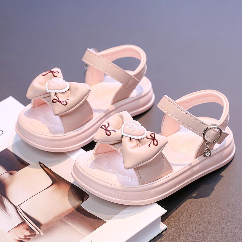 Children's beach shoes2026Summer new cute bowknot heart-shaped girls' solid color sandals for toddlers, young children, and older children