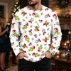 Men's Plus Size Loose Fit Casual Neck Long Sleeve T-Shirt with Christmas Print for Fall and Winter