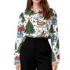 Women's Casual Christmas Print Long Sleeve Cardigan Top for Holiday Festive Wear