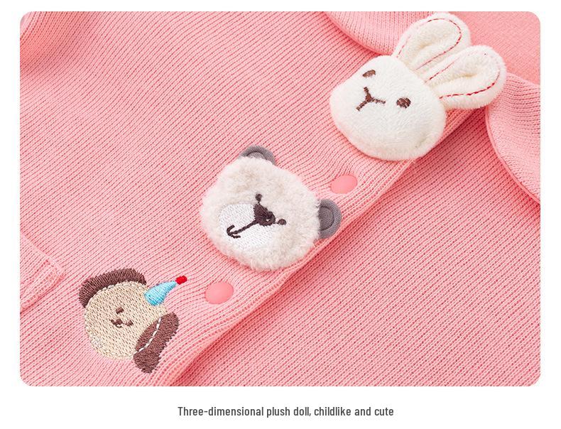 2025 Girls' Korean Style Peter Pan Collar Cardigan - Fashionable Spring/Autumn Baby Outerwear Top Set
