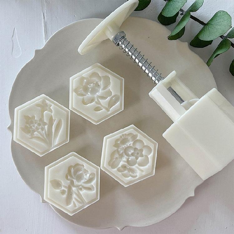 Hand-Pressure Moon Cake Mold Cookie Stamps Hexagon Moon Cake Maker Easy To Use