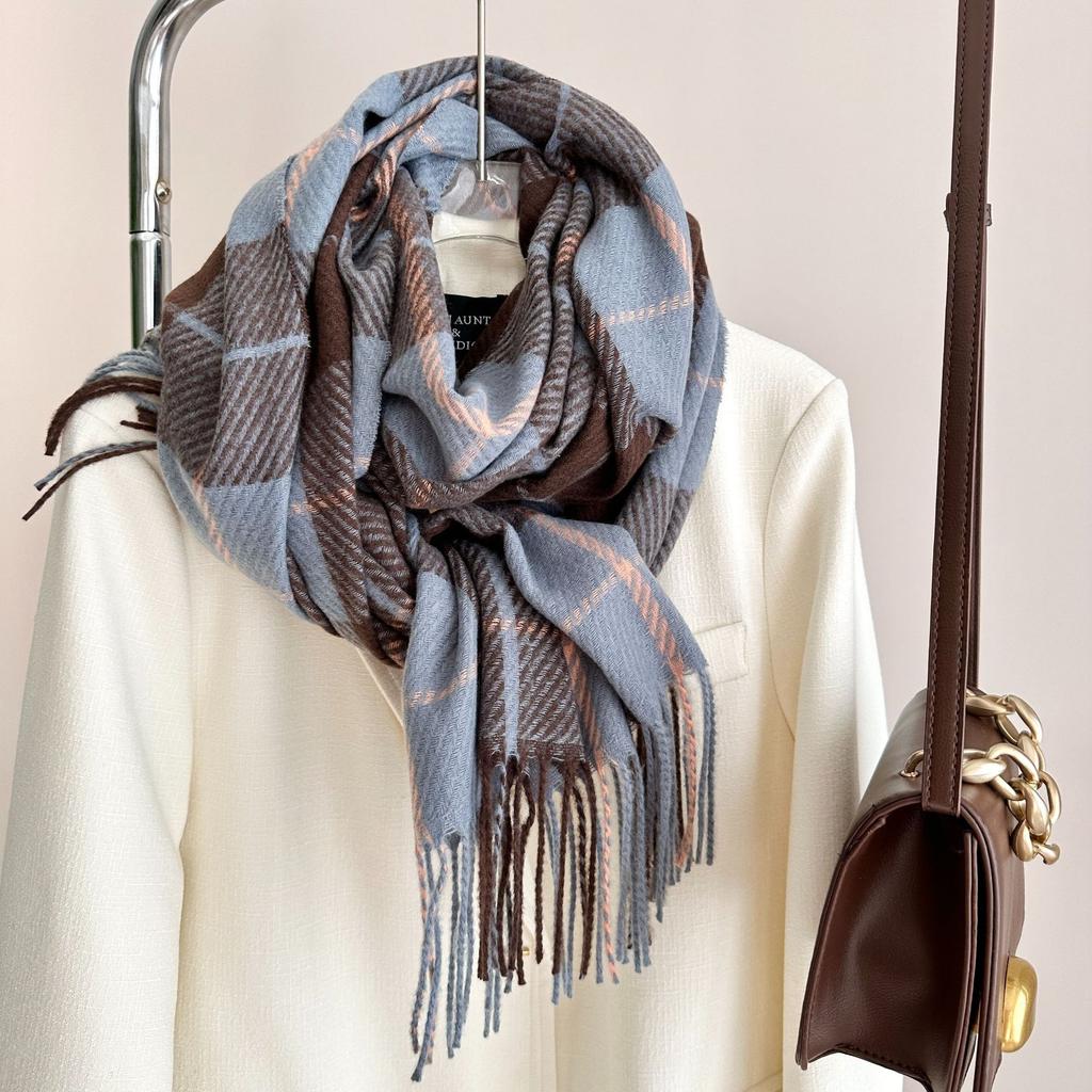 Red and Green Plaid Imitation Cashmere Scarf Autumn and Winter Couple Warm Fringed Big Shawl Tide