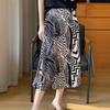 Women's High-Waist Silk A-Line Mid-Length Satin Skirt with Print