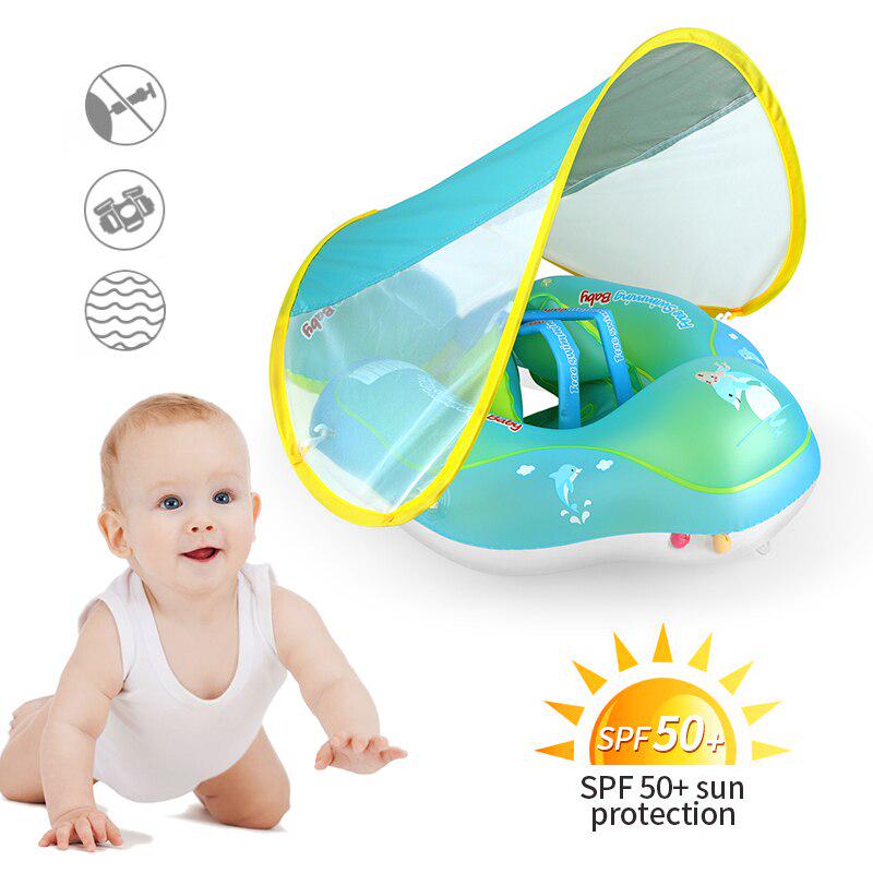 Sunscreen Swimming Ring Toddler Inflatable Float Pool Removable UPF 50+ UV Sun Protection Canopy