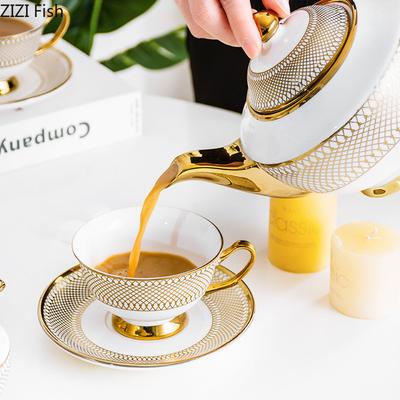 Gold-plated Ceramic Cup&saucer Coffee Mug Teapot Dining Table Afternoon Tea Teacup Milk Cup Household Juice Beverage Container