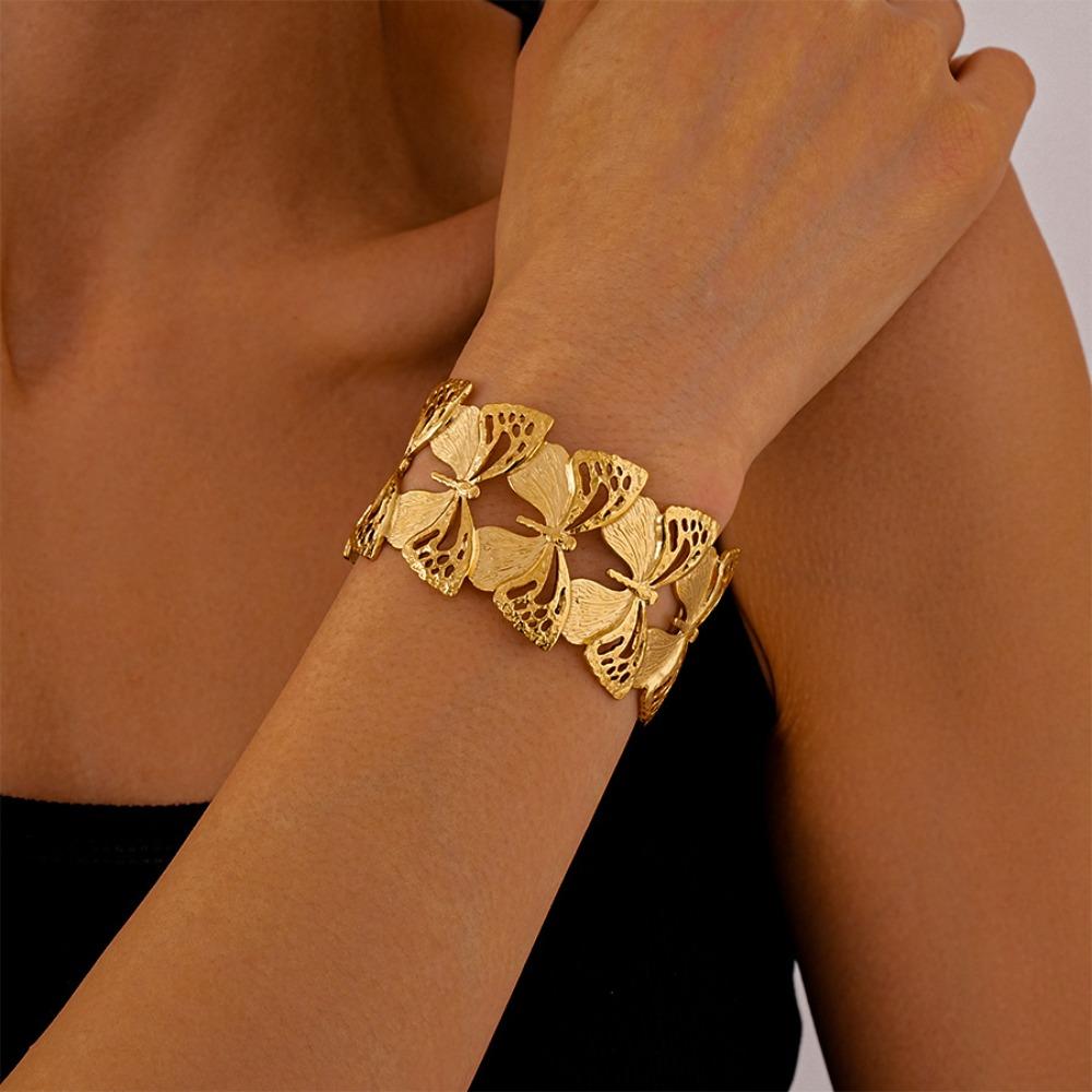 Metal Wide Open Bangle Butterfly Exaggerated Bracelet Temperament Cuff Bangles  Women